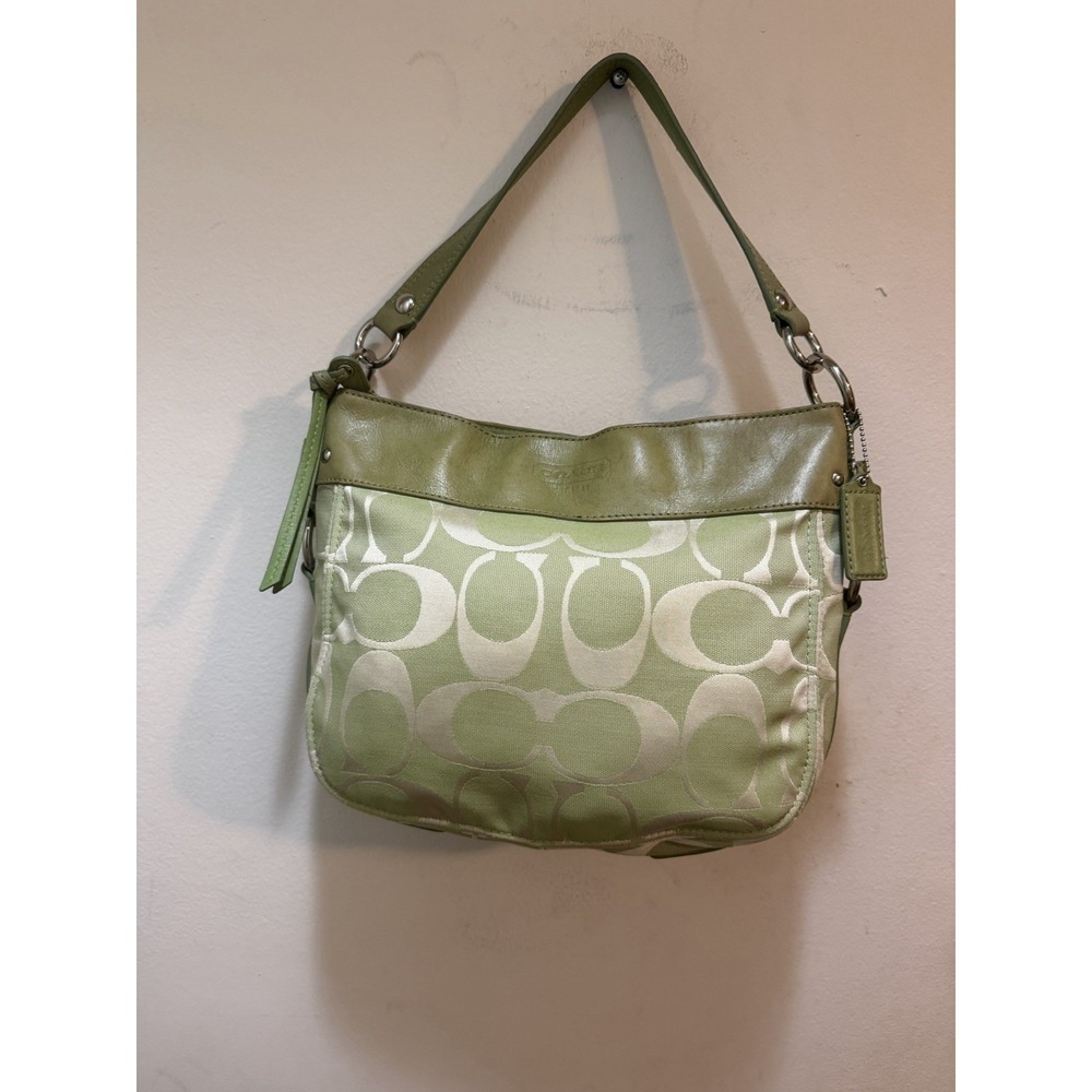 Coach Zoe Signature Green Canvas Leather Shoulder Bag C1020-F14708 Vintage